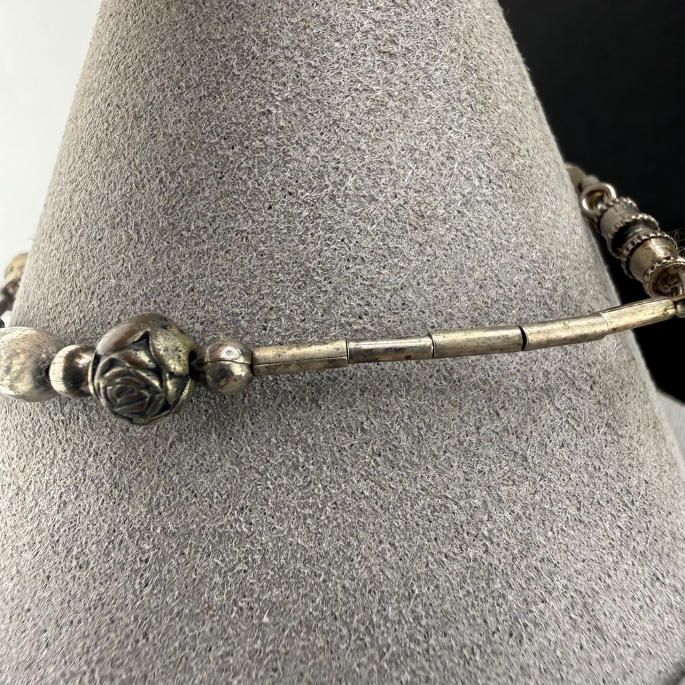 Vintage Beaded Bracelet Blue Silver Tone‎ 7" - Picture 2 of 10